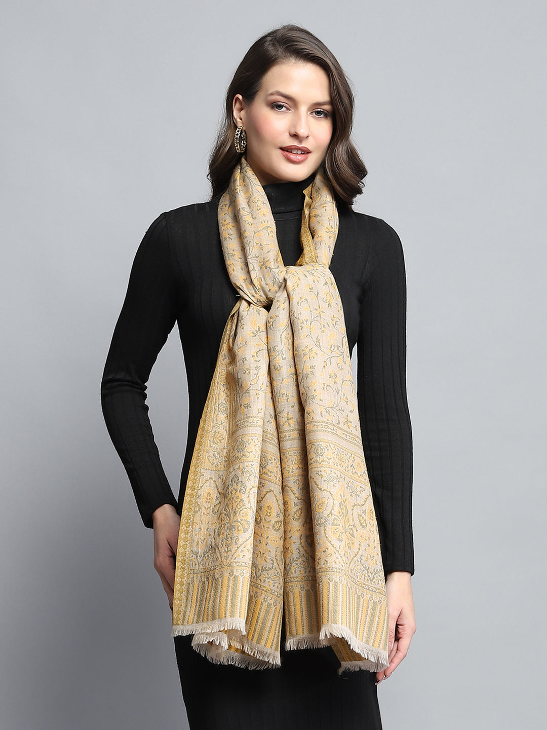 Women Mustard Self Design Stole