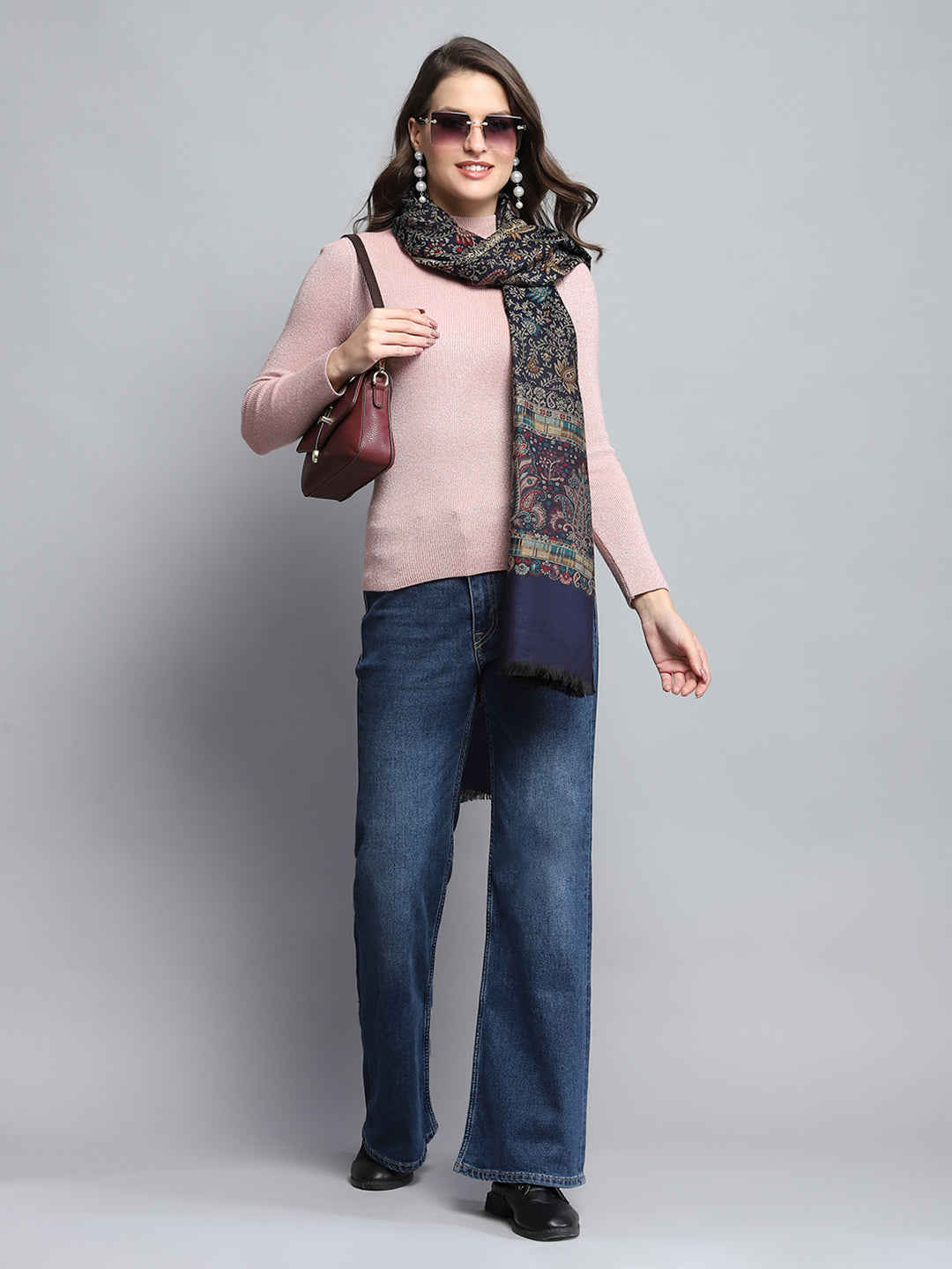 Women Black Self Design Stole