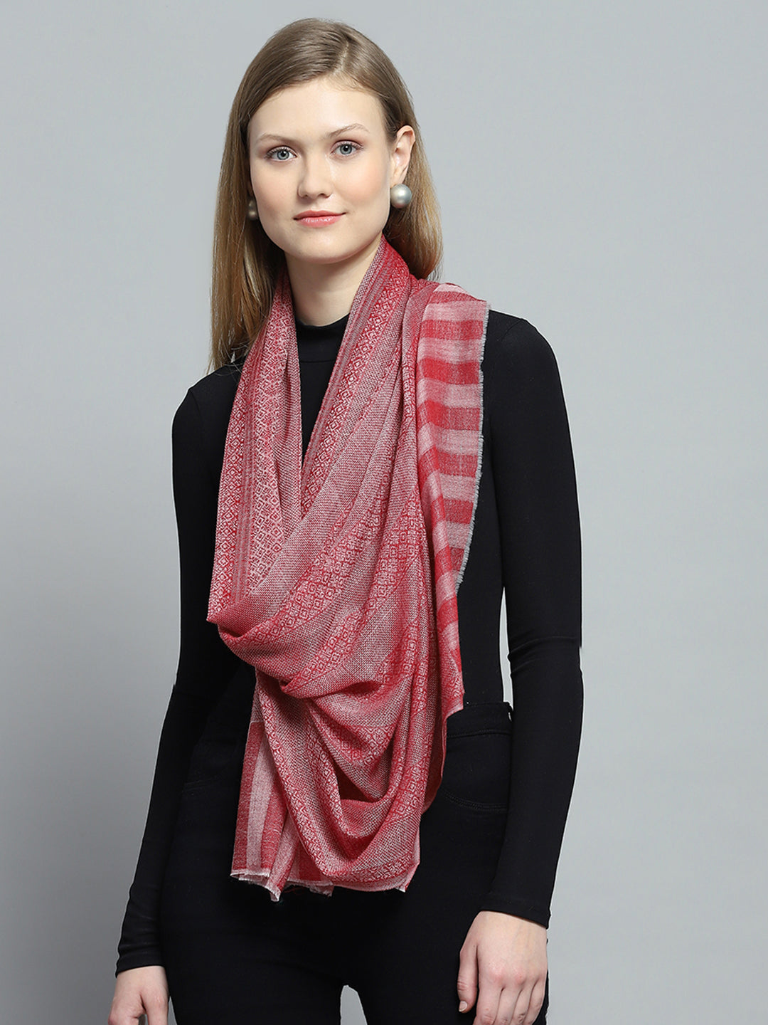 Women Pink Self Design Stole