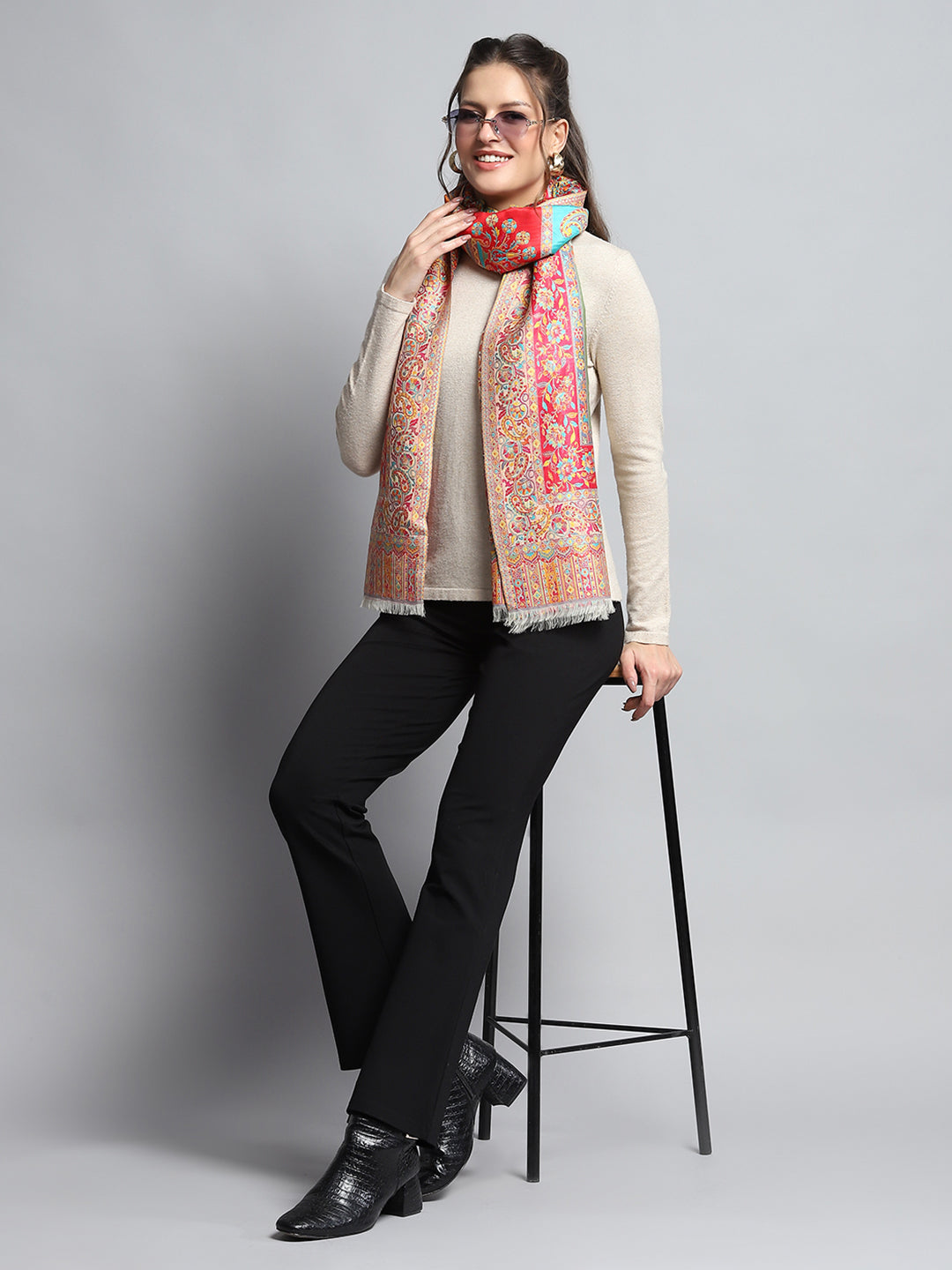 Women Multicolor Self Design Stole