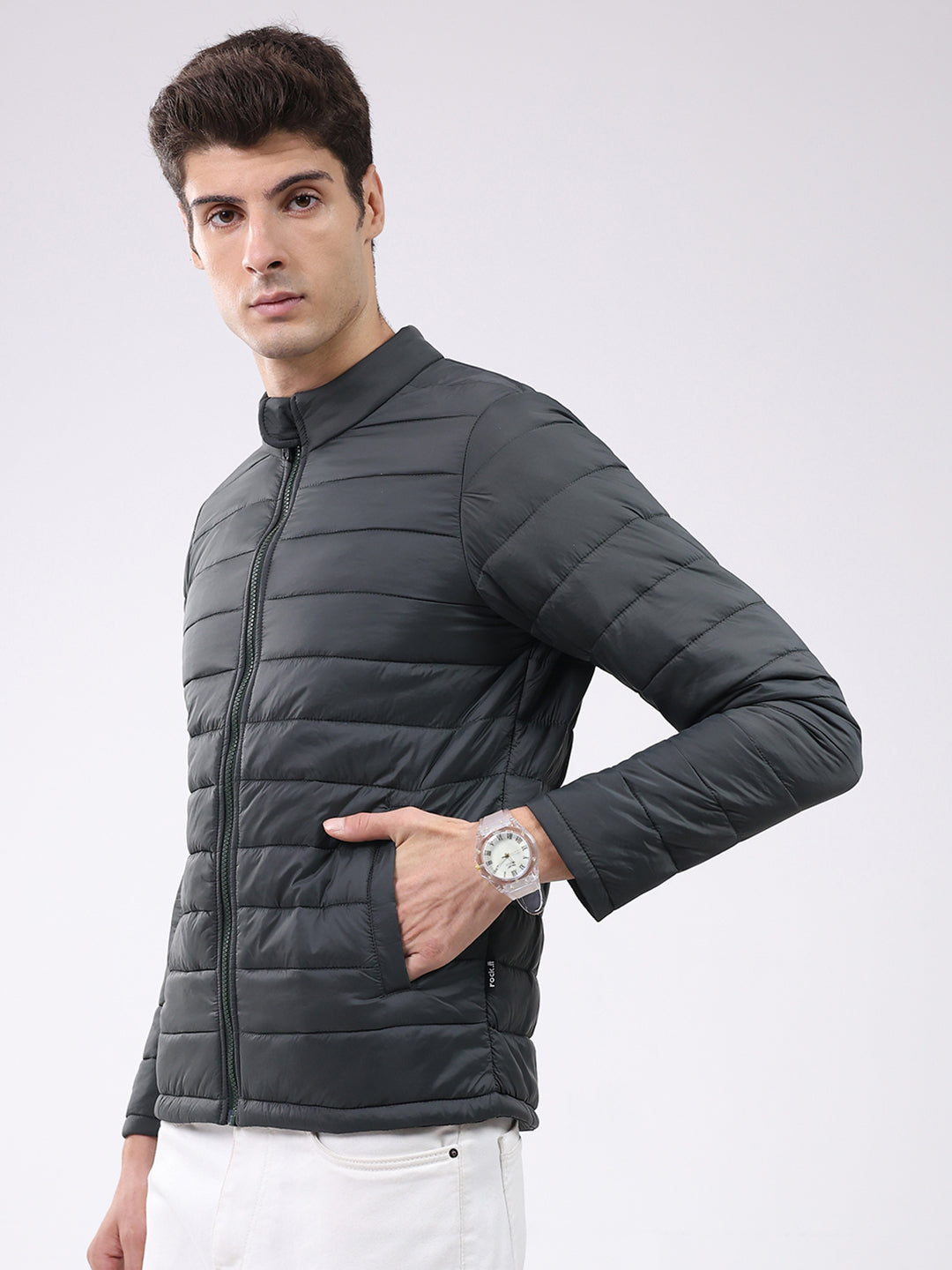 Rock.it Men Dark Green Solid Mock Neck Full Sleeve Jacket