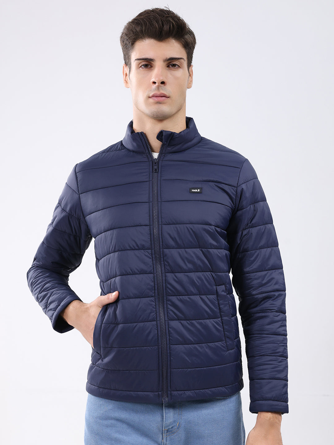 Rock.it Men Navy Blue Solid Collar Full Sleeve Jacket
