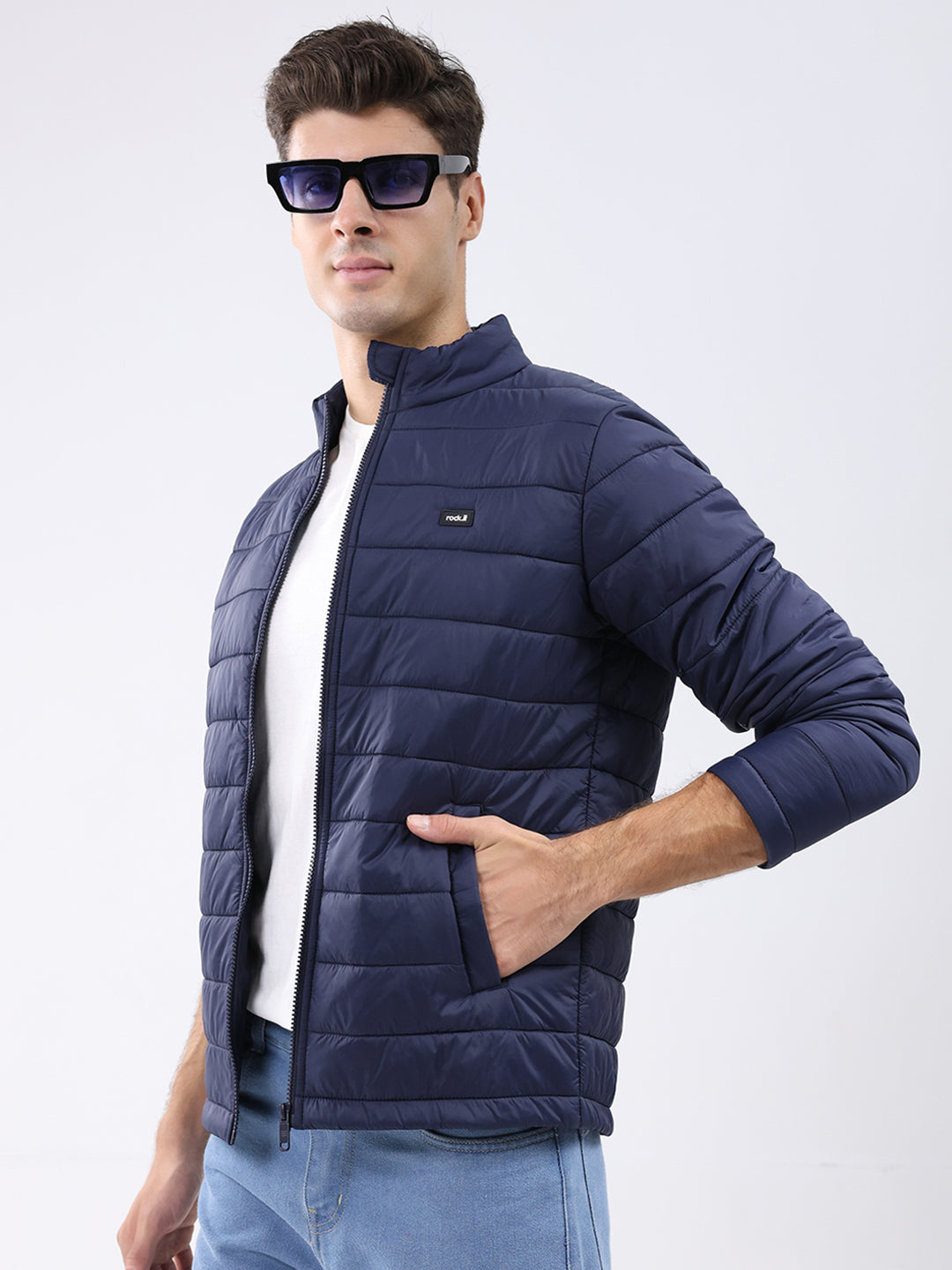 Rock.it Men Navy Blue Solid Collar Full Sleeve Jacket