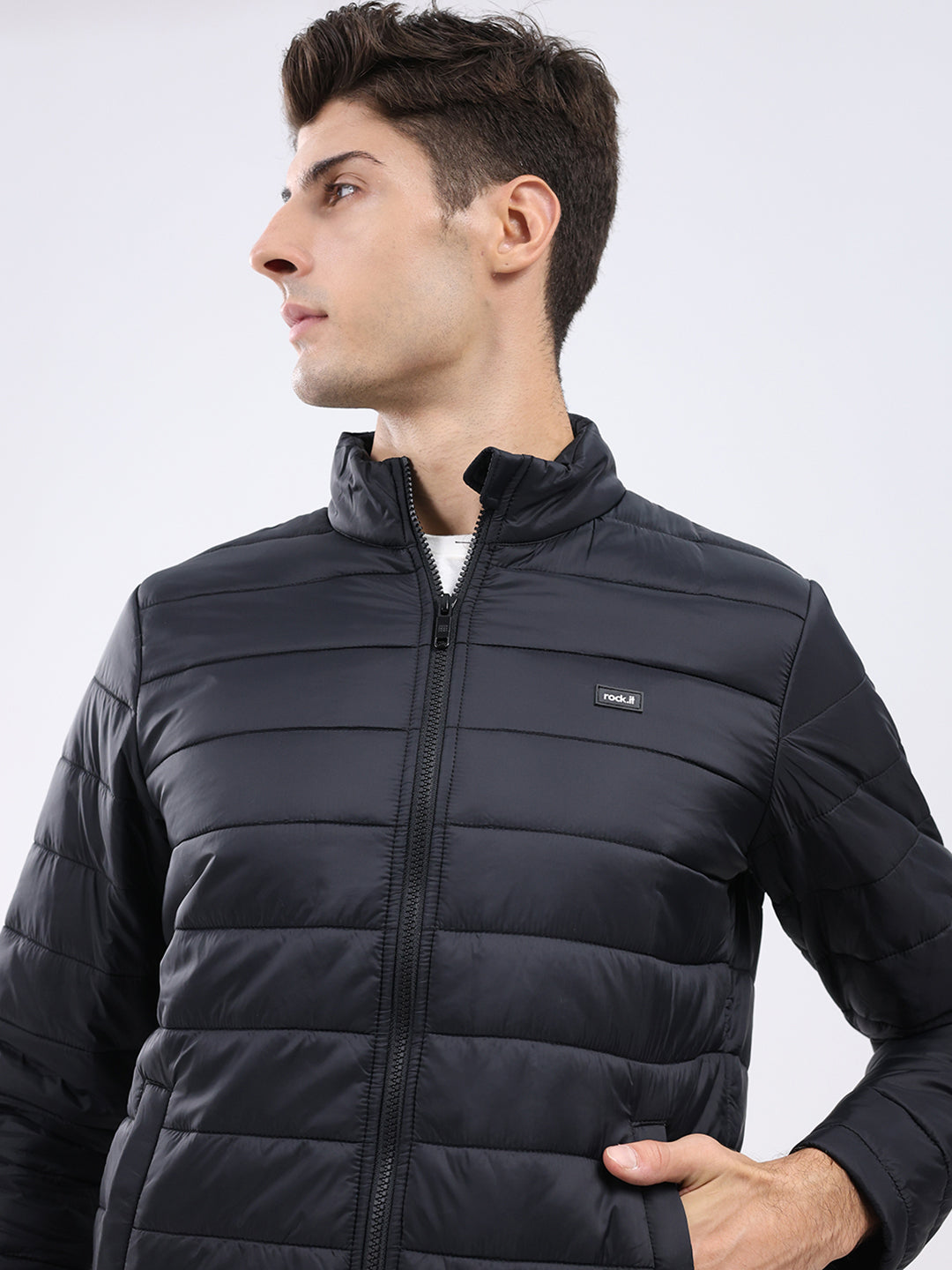 Rock.it Men Black Solid Collar Full Sleeve Jacket