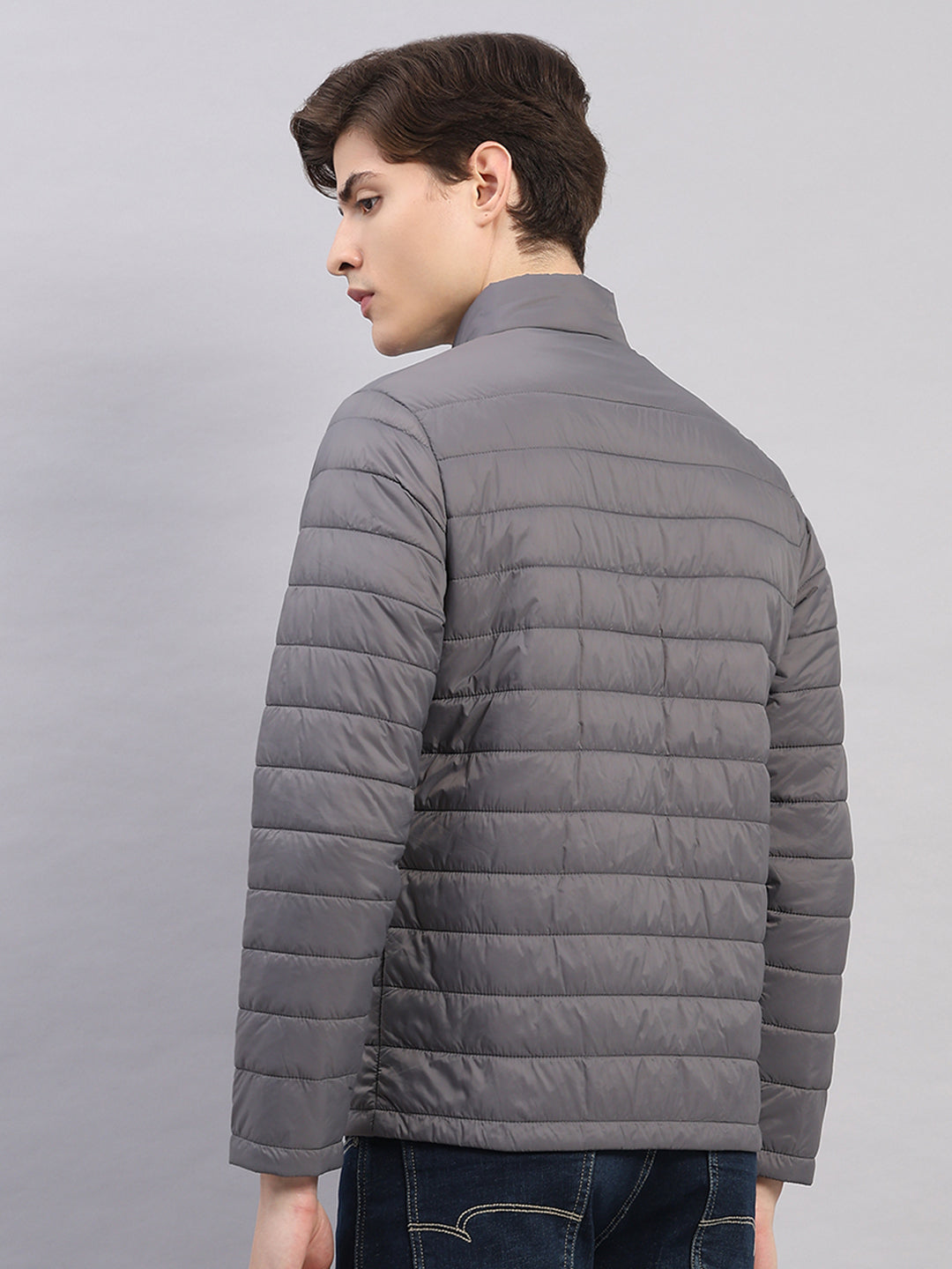 Rock.it Men Grey Solid Stand Collar Full Sleeve Jacket