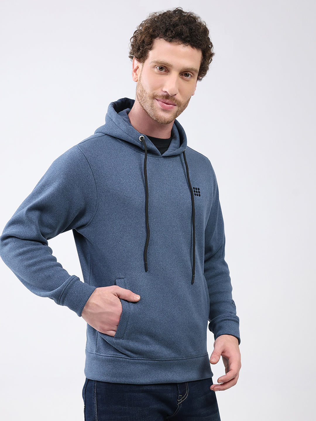 Rock.it Men Blue Solid Hooded Full Sleeve Sweatshirt