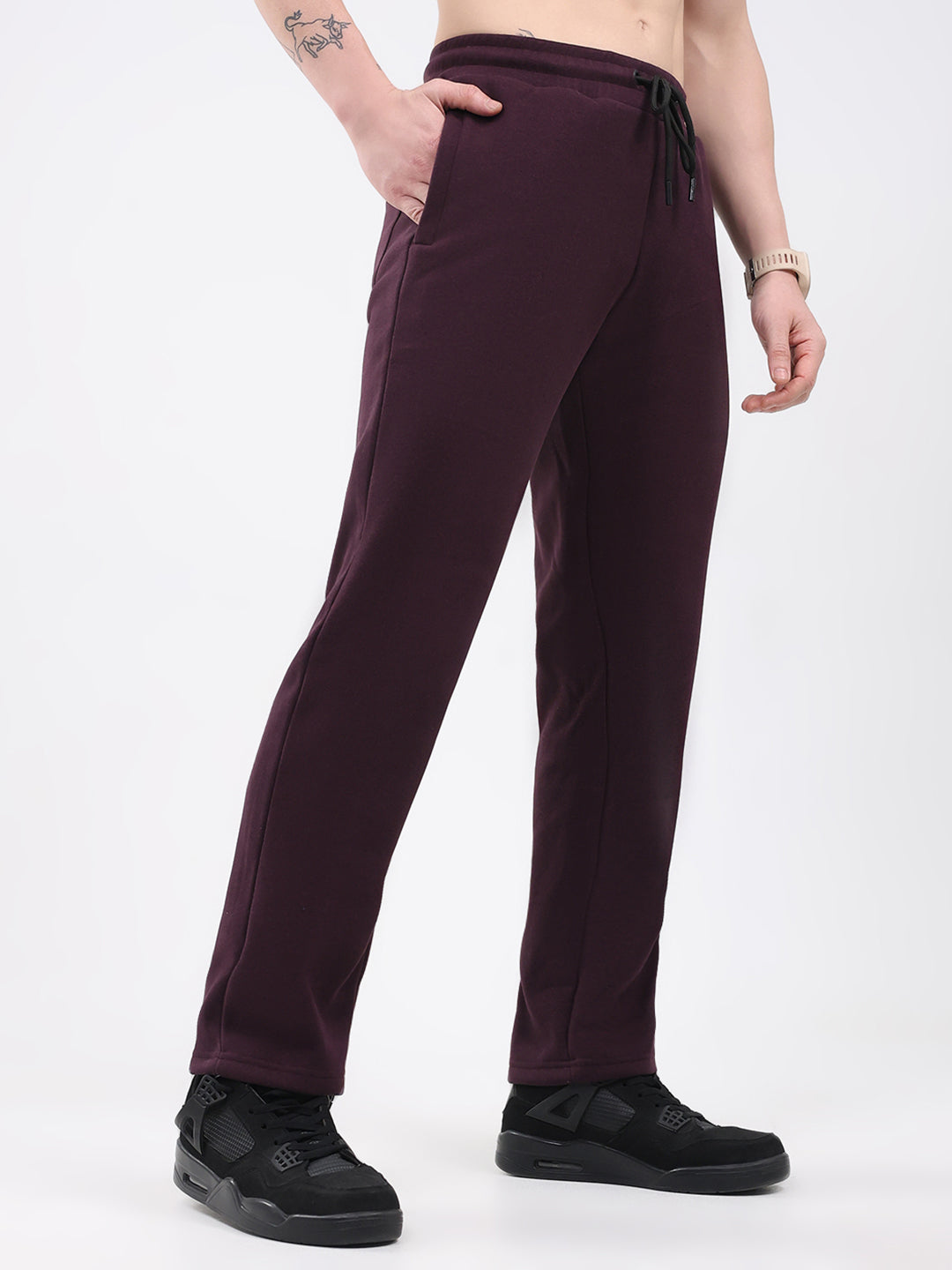 Rock.it Men Maroon Solid Regular Fit Winter Lower