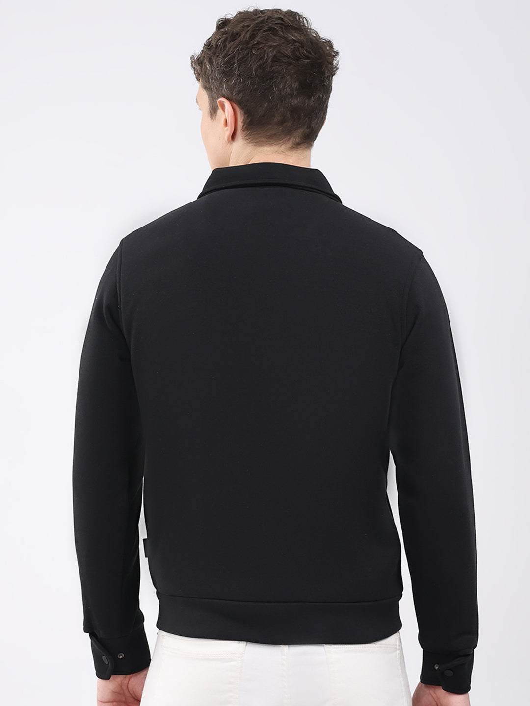 Rock.it Men Black Solid Collar Full Sleeve Knitted Jacket