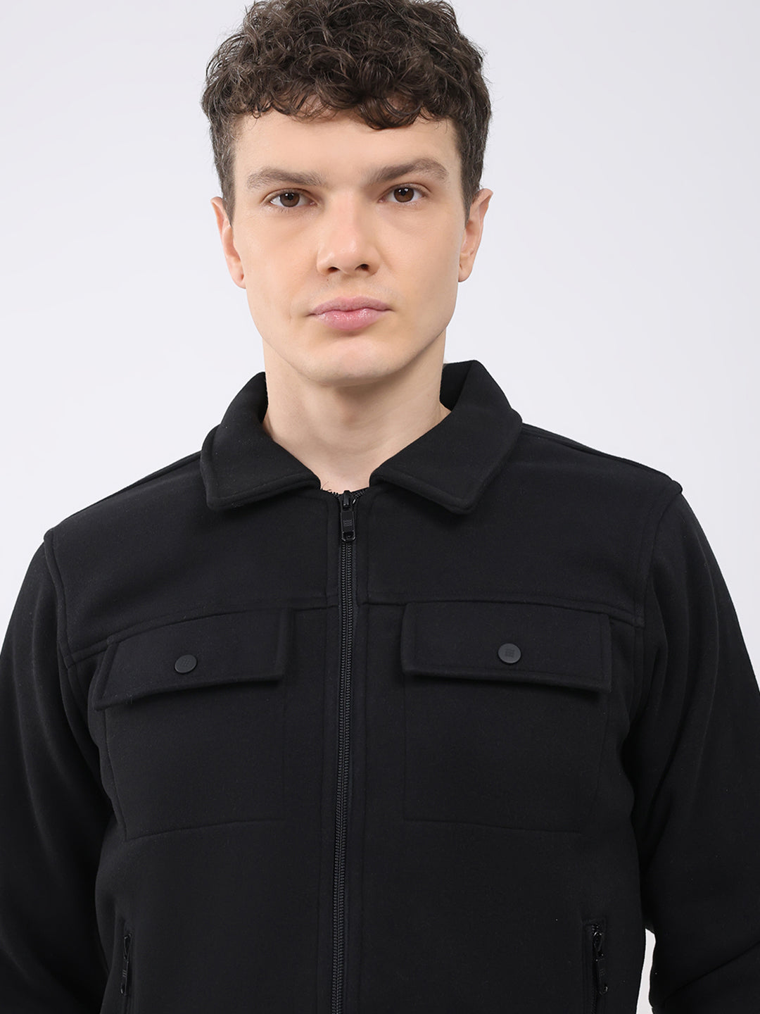 Rock.it Men Black Solid Collar Full Sleeve Knitted Jacket