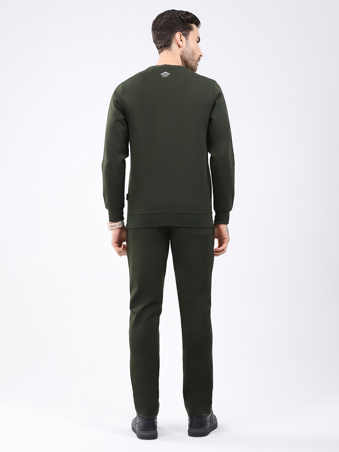 Rock.it Men Olive Solid Round Neck Full Sleeve Winter Tracksuit