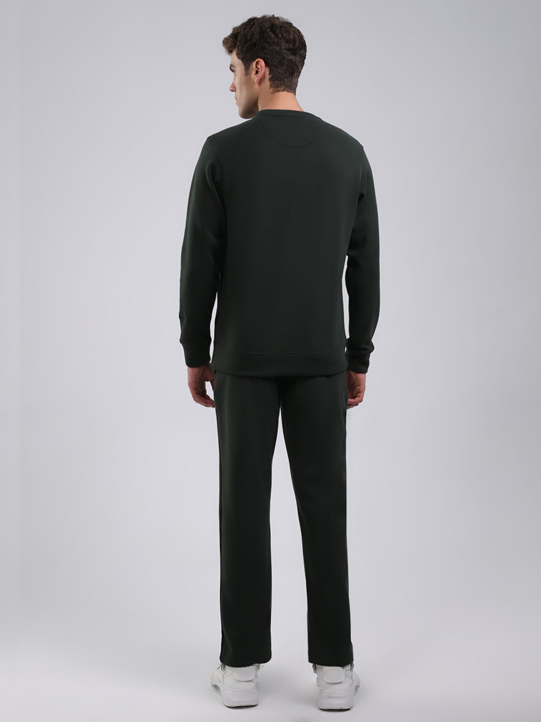 Rock.it Men Olive Solid Round Neck Full Sleeve Winter Tracksuit