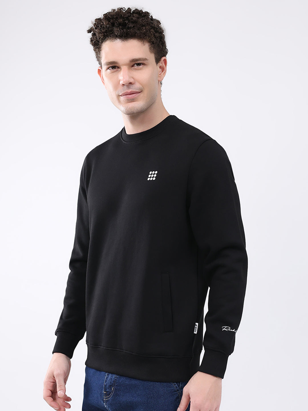 Rock.it Men Black Solid Round Neck Full Sleeve Sweatshirt