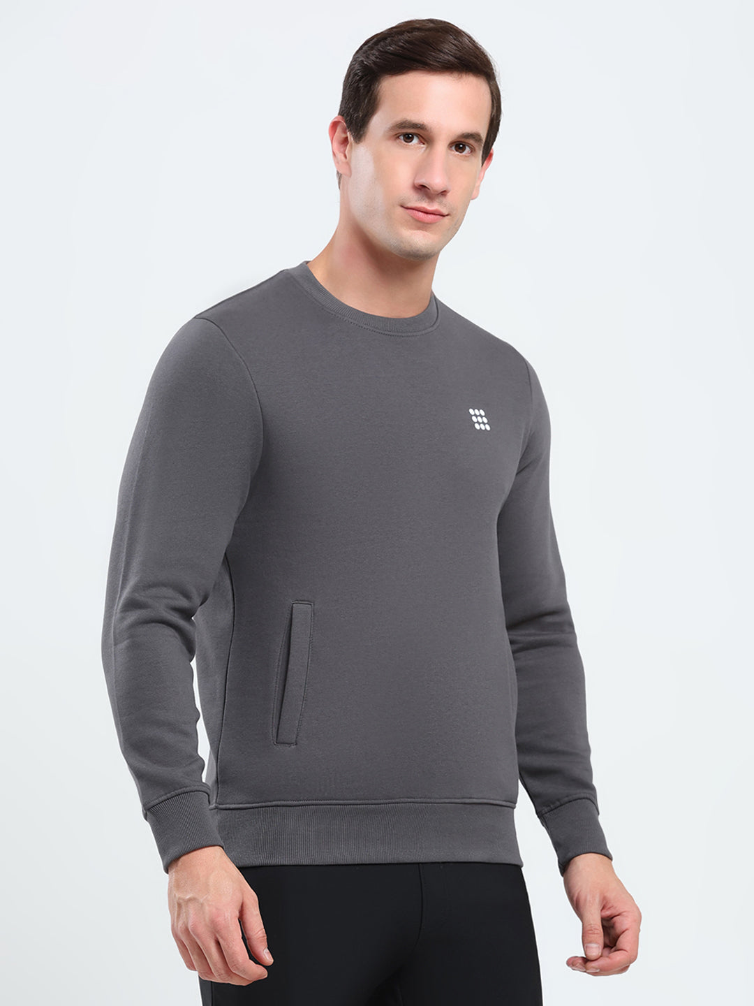 Rock.it Men Grey Solid Round Neck Full Sleeve Sweatshirt
