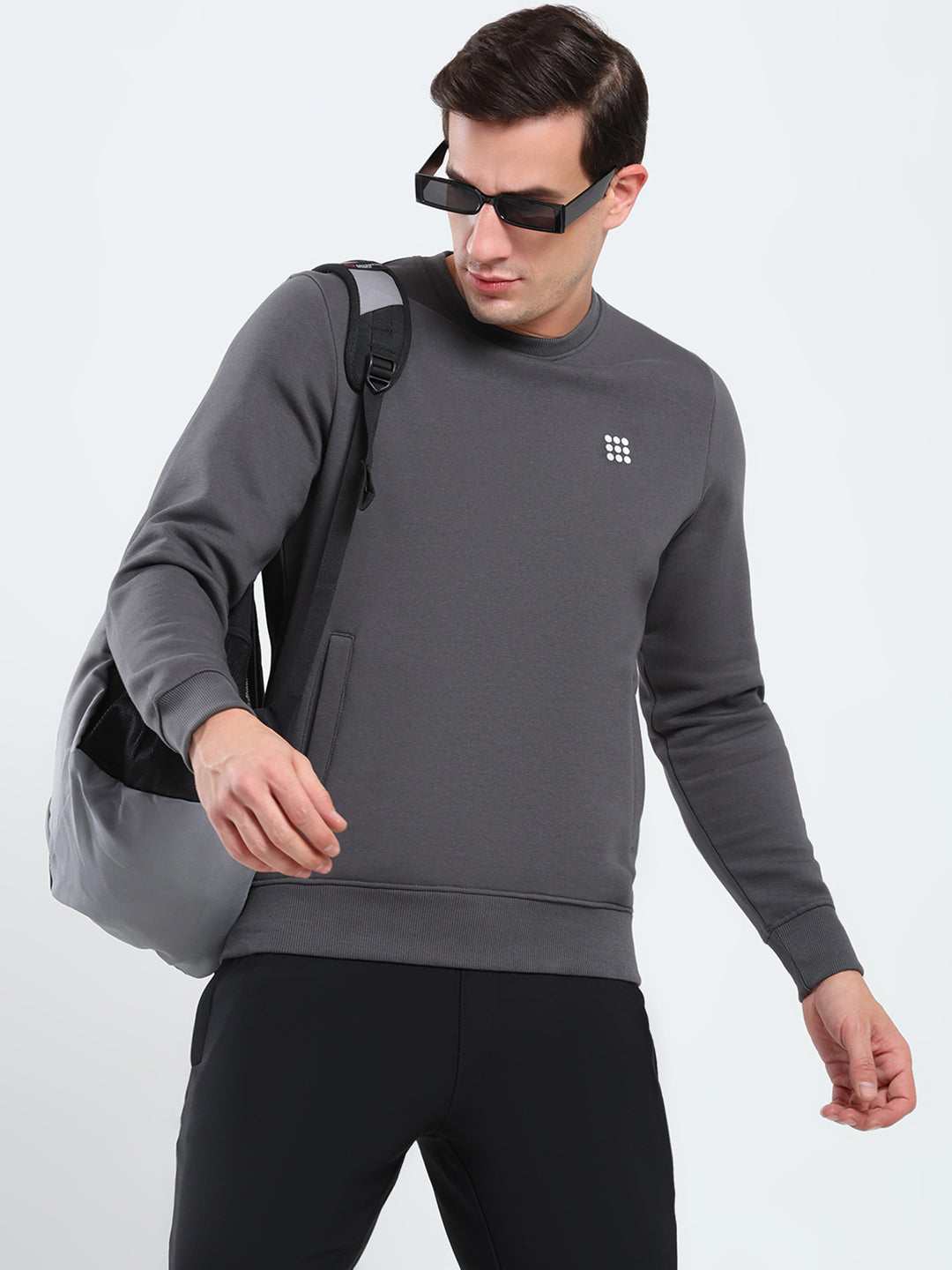 Rock.it Men Grey Solid Round Neck Full Sleeve Sweatshirt