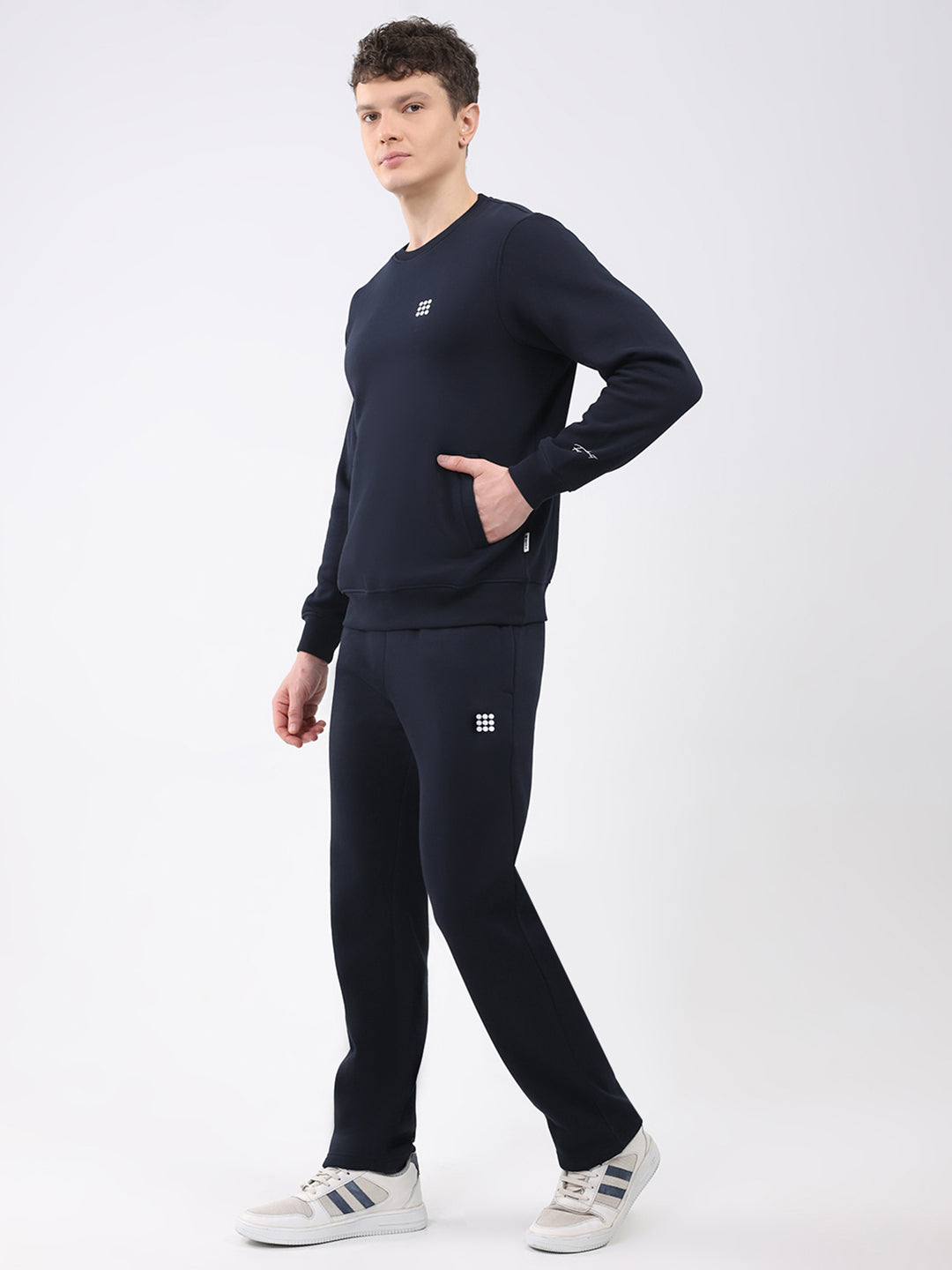 Rock.it Men Navy Blue Solid Round Neck Sleeveless Winter Tracksuit