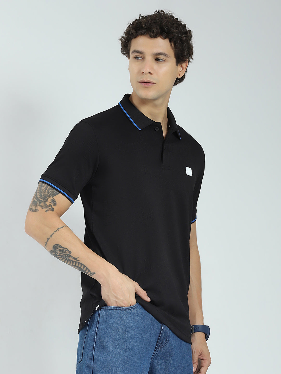 Rock.it Men Black Solid Collar Half Sleeve T-Shirt