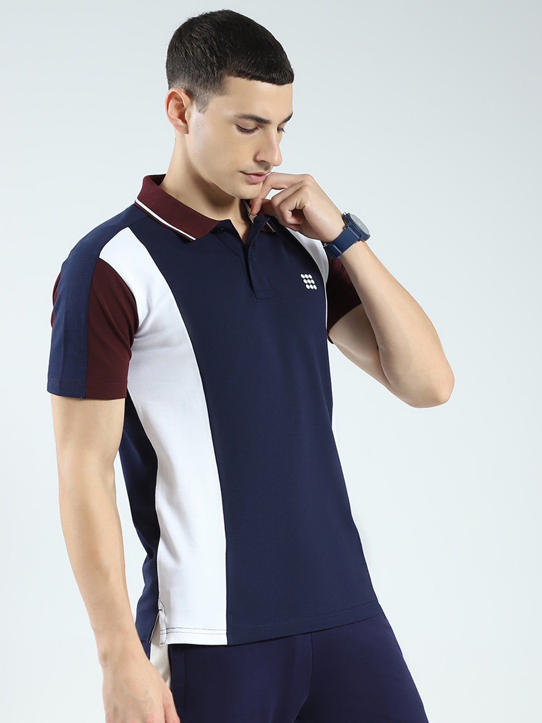 Rock.it Men Navy Blue Stripe Collar Half Sleeve T-Shirt