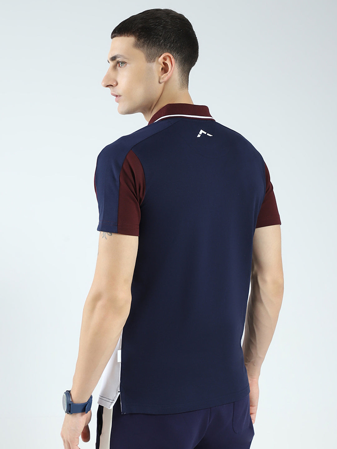 Rock.it Men Navy Blue Stripe Collar Half Sleeve T-Shirt