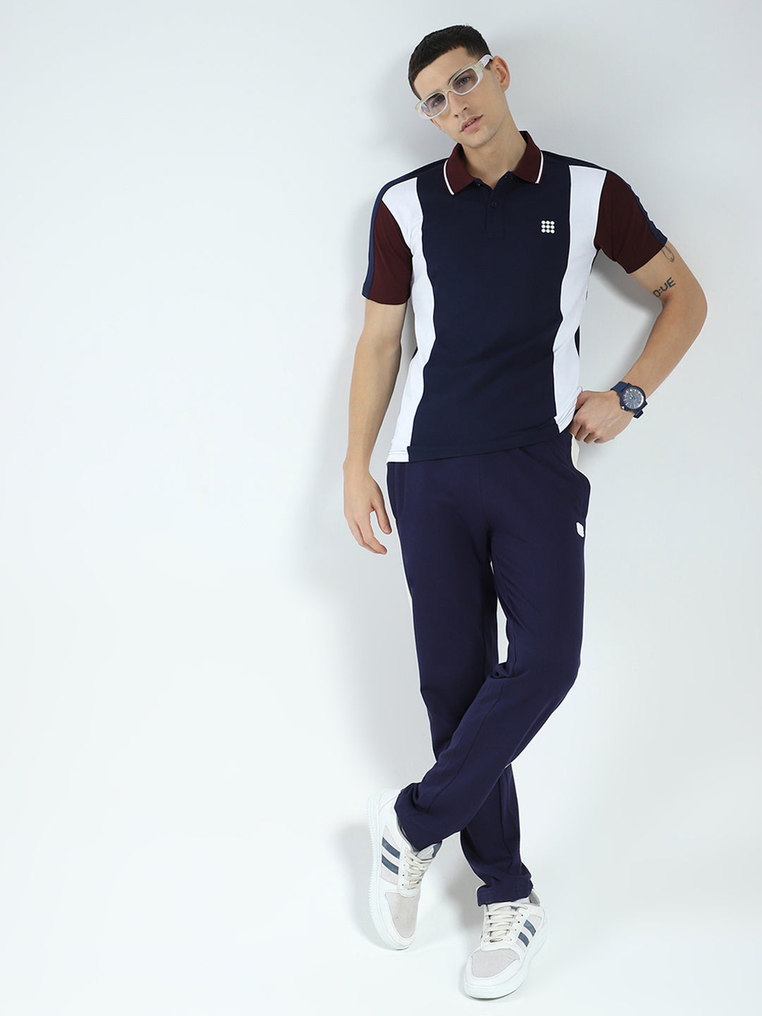 Rock.it Men Navy Blue Stripe Collar Half Sleeve T-Shirt