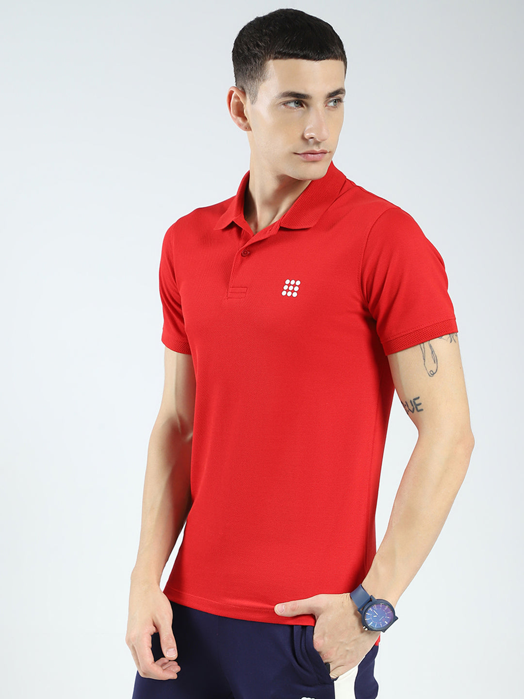 Rock.it Men Red Solid Collar Half Sleeve T-Shirt