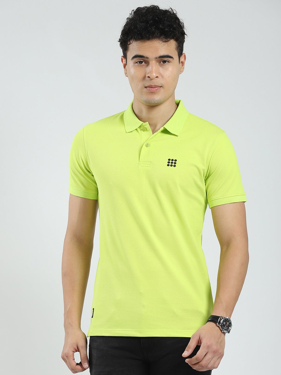 Rock.it Men Green Solid Collar Half Sleeve T-Shirt