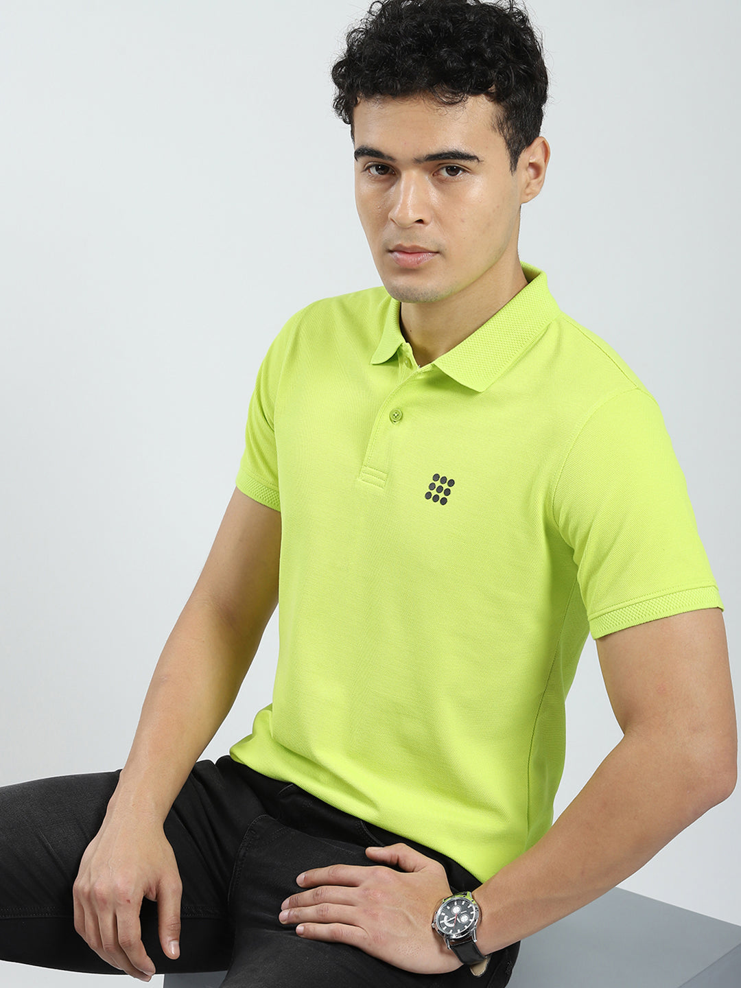 Rock.it Men Green Solid Collar Half Sleeve T-Shirt