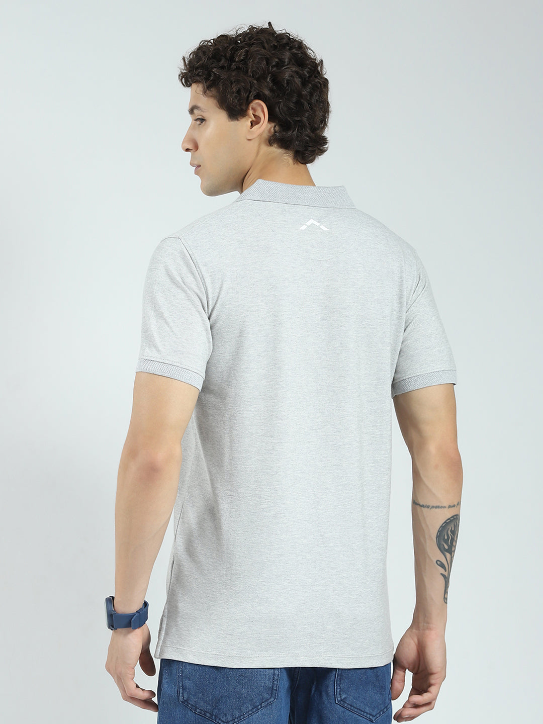 Rock.it Men Grey Solid Collar Half Sleeve T-Shirt