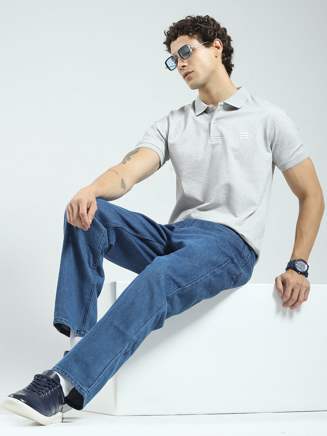 Rock.it Men Grey Solid Collar Half Sleeve T-Shirt