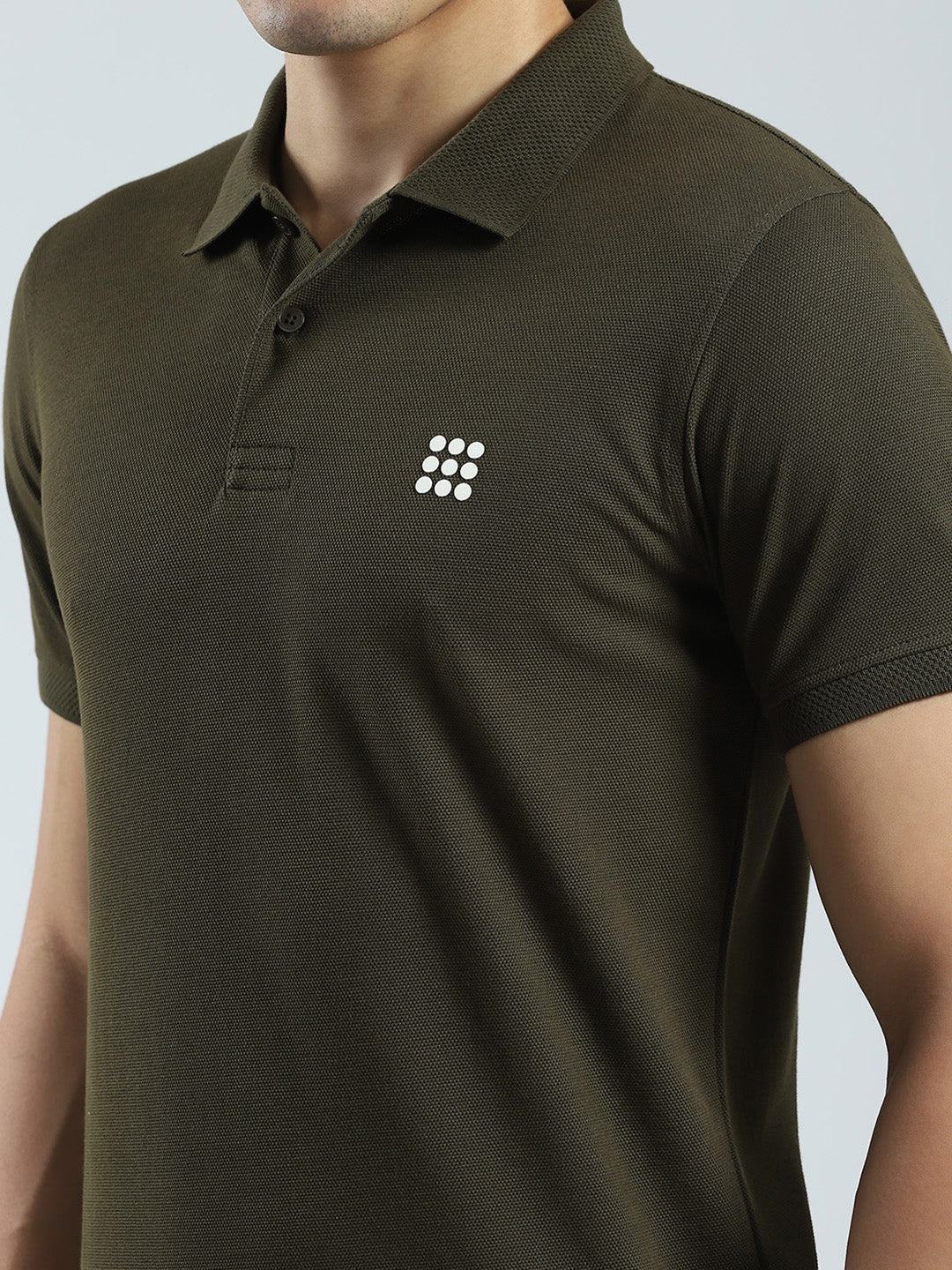 Rock.it Men Olive Solid Collar Half Sleeve T-Shirt