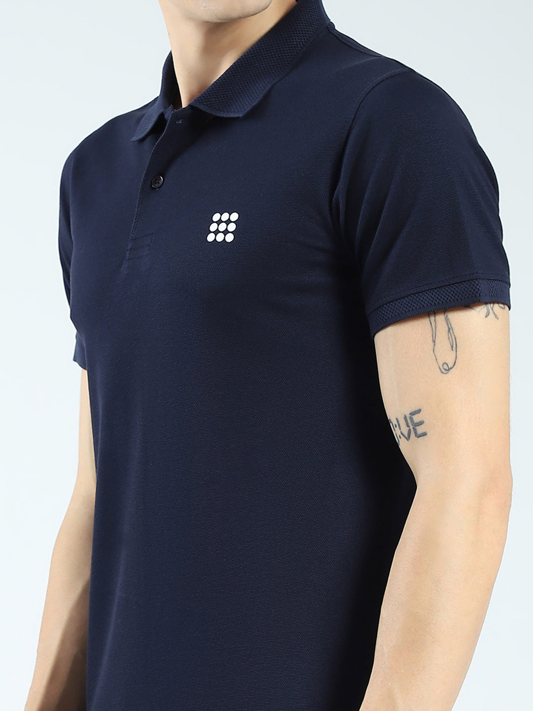 Rock.it Men Navy Blue Solid Collar Half Sleeve T-Shirt