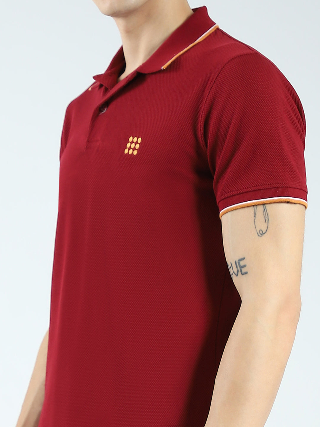 Rock.it Men Maroon Self Design Collar Half Sleeve T-Shirt