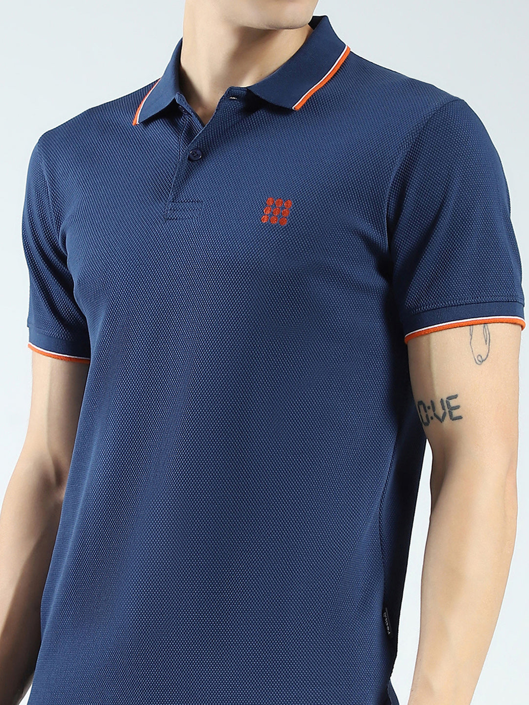 Rock.it Men Blue Self Design Collar Half Sleeve T-Shirt