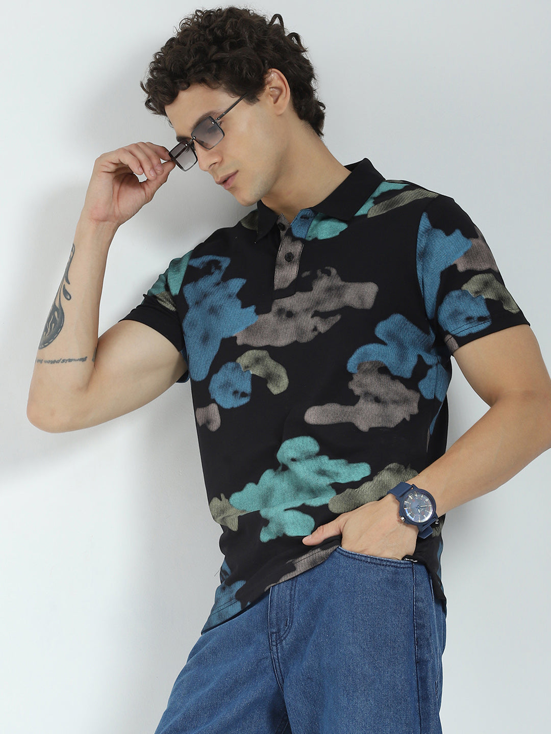 Rock.it Men Black Printed Collar Half Sleeve T-Shirt