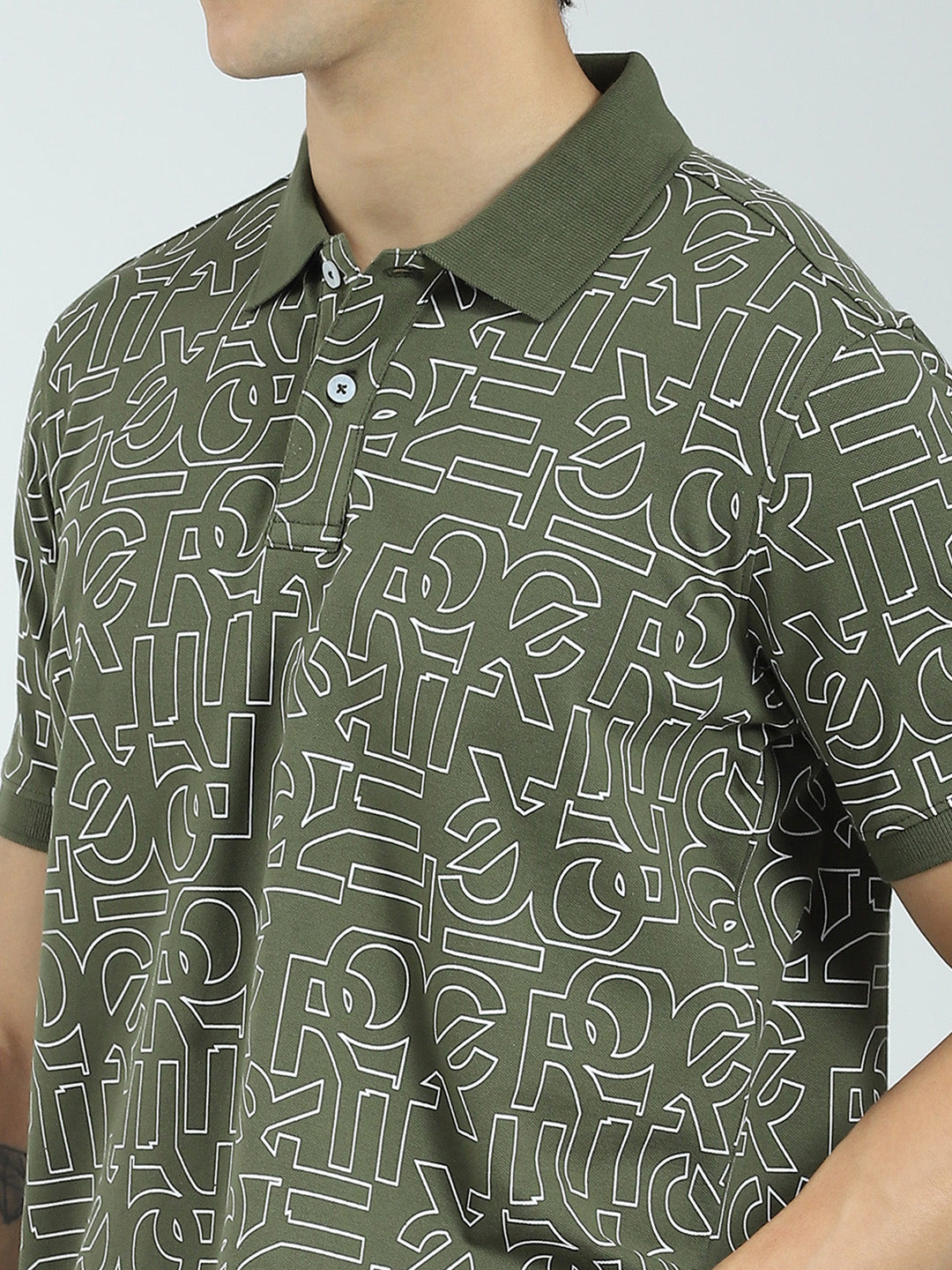 Rock.it Men Olive Printed Collar Half Sleeve T-Shirt