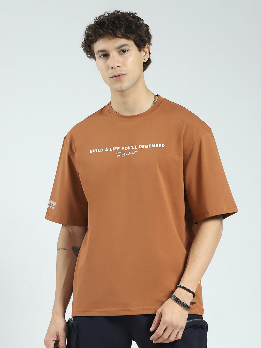 Rock.it Men Camel Brown Printed Round Neck Half Sleeve T-Shirt