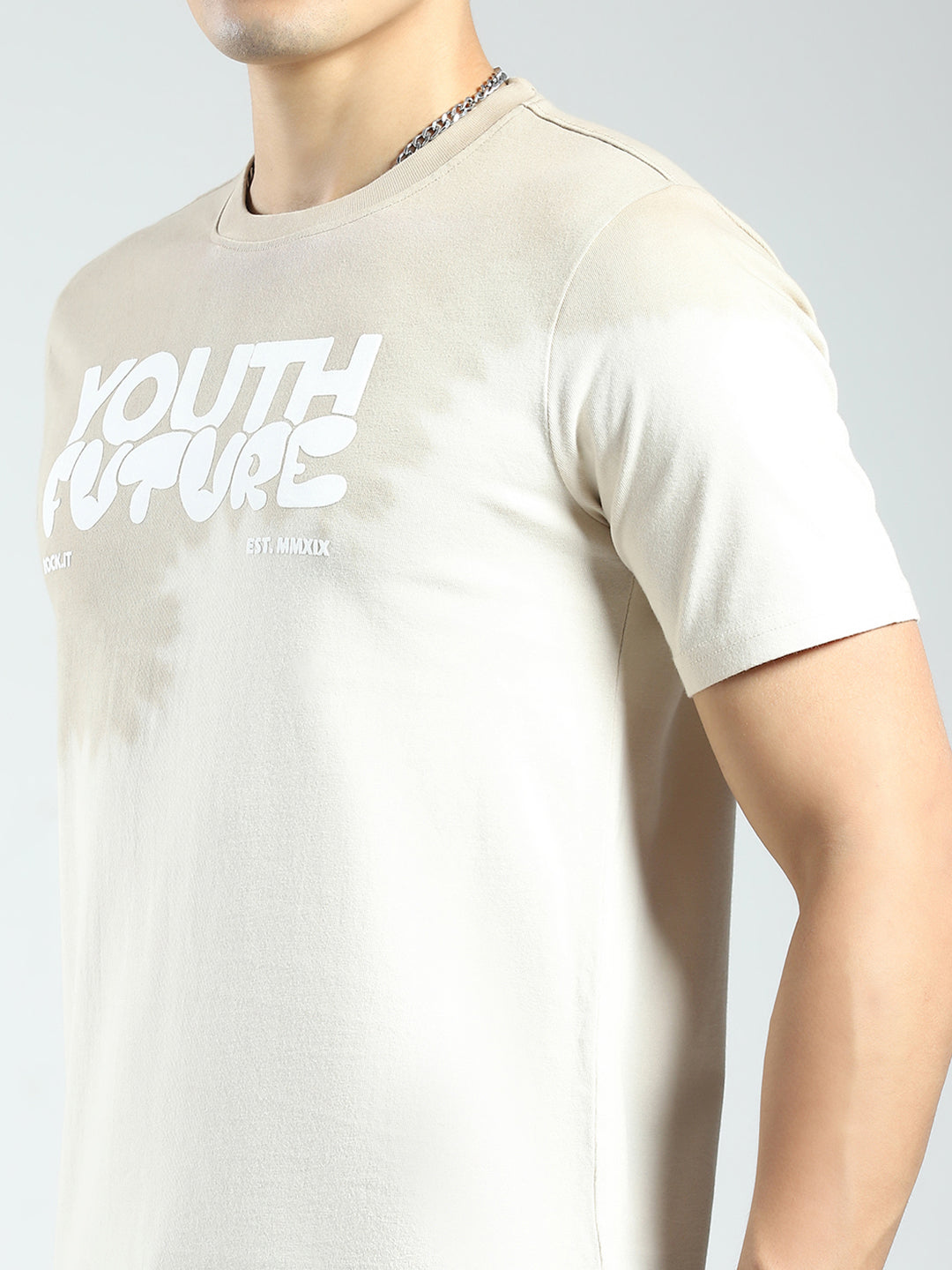 Rock.it Men Beige Printed Round Neck Half Sleeve T-Shirt