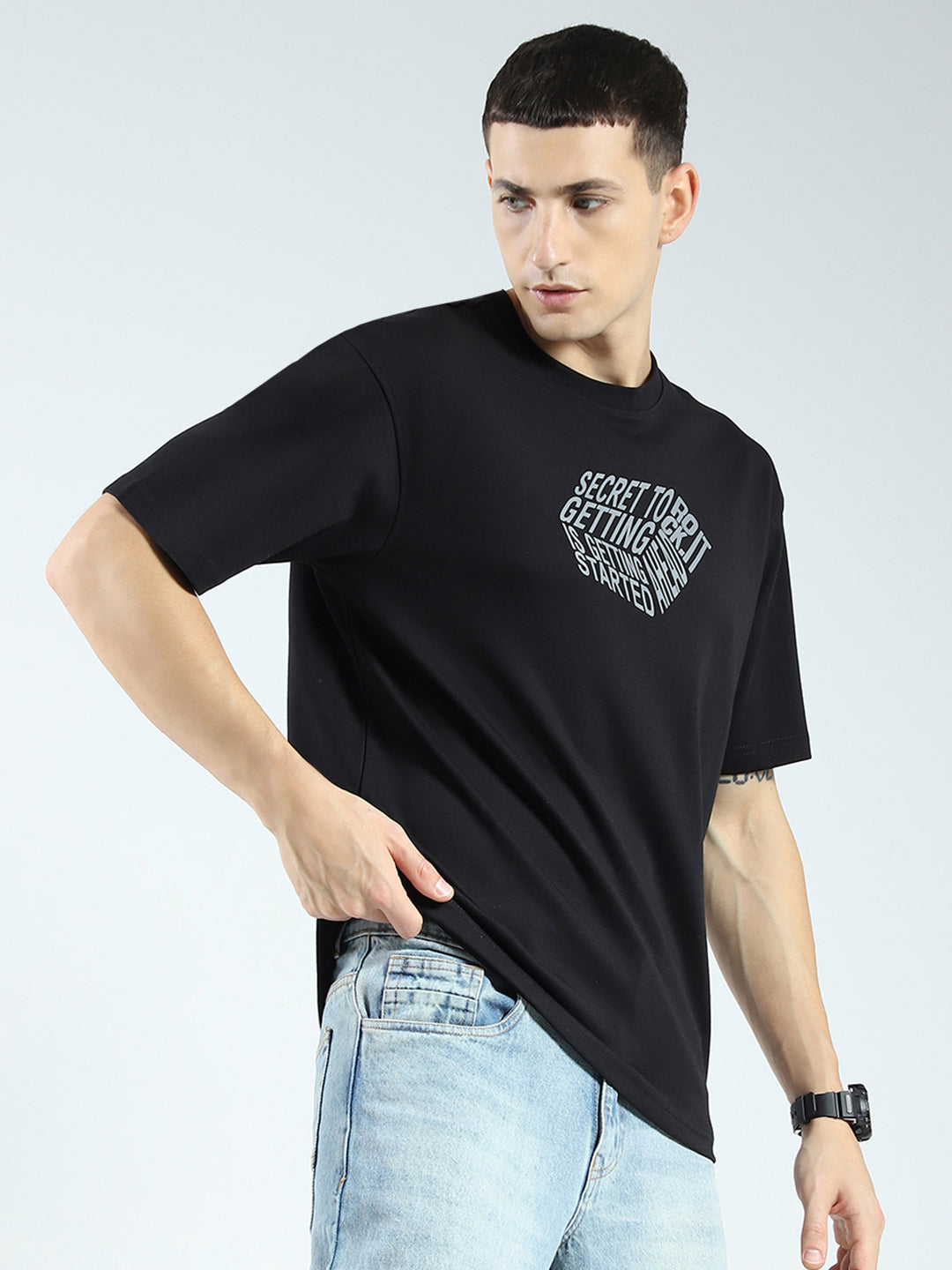 Rock.it Men Black Printed Round Neck Half Sleeve T-Shirt