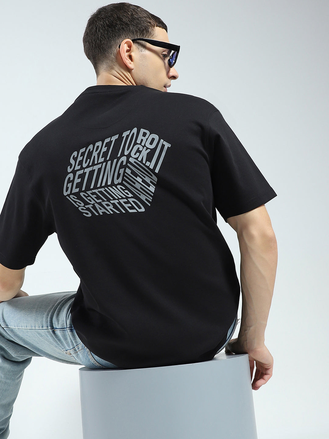 Rock.it Men Black Printed Round Neck Half Sleeve T-Shirt