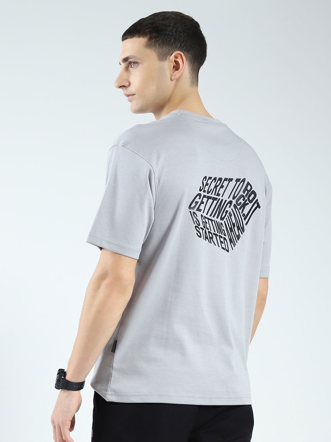 Rock.it Men Grey Printed Round Neck Half Sleeve T-Shirt