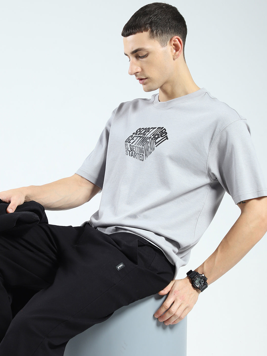 Rock.it Men Grey Printed Round Neck Half Sleeve T-Shirt