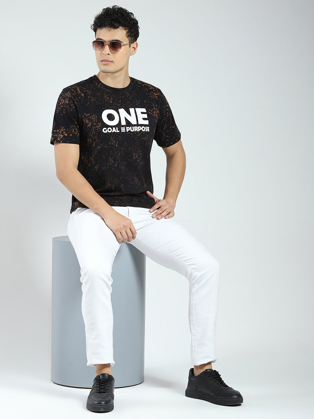 Rock.it Men Black Printed Round Neck Half Sleeve T-Shirt