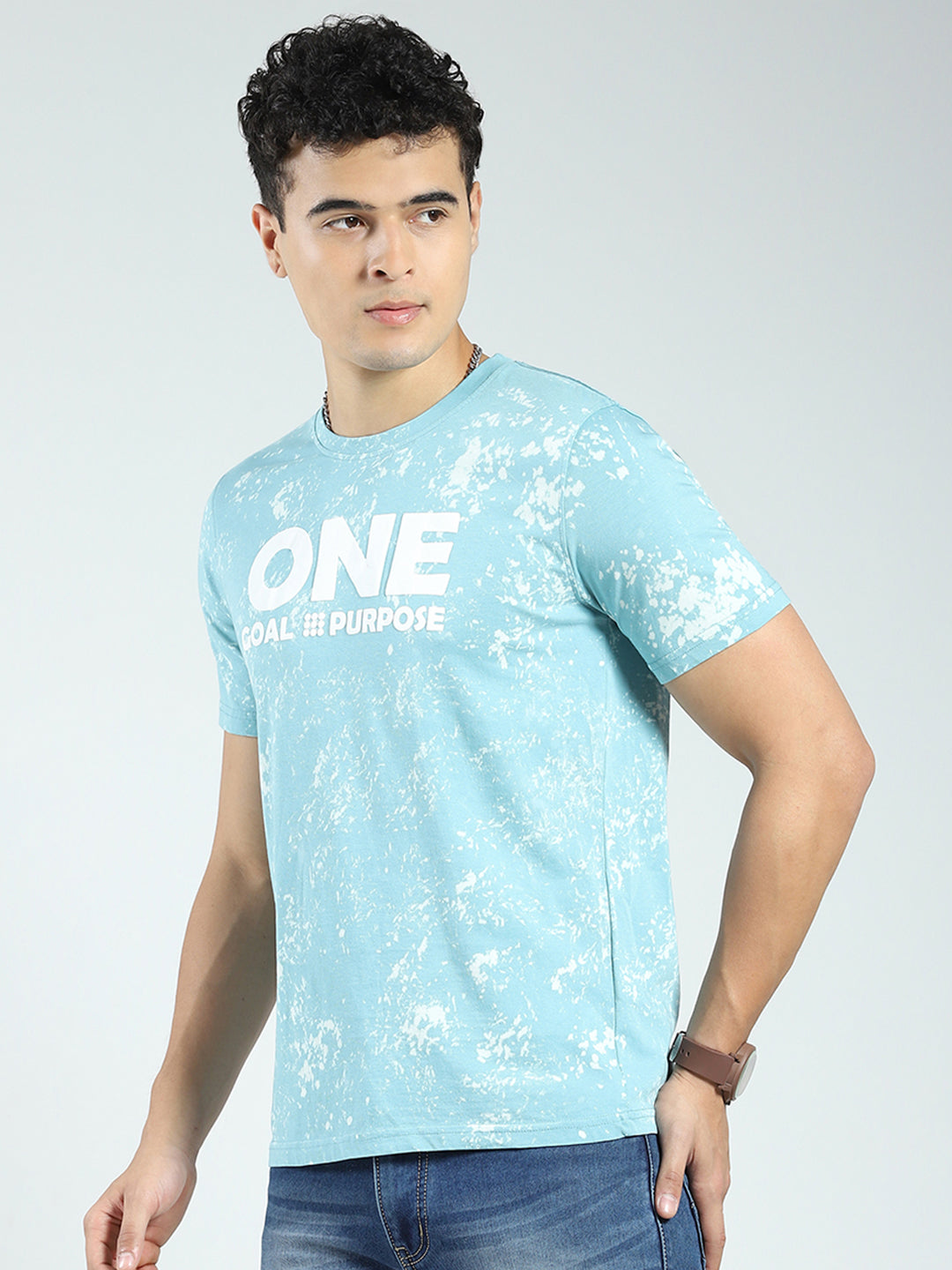 Rock.it Men Blue Printed Round Neck Half Sleeve T-Shirt