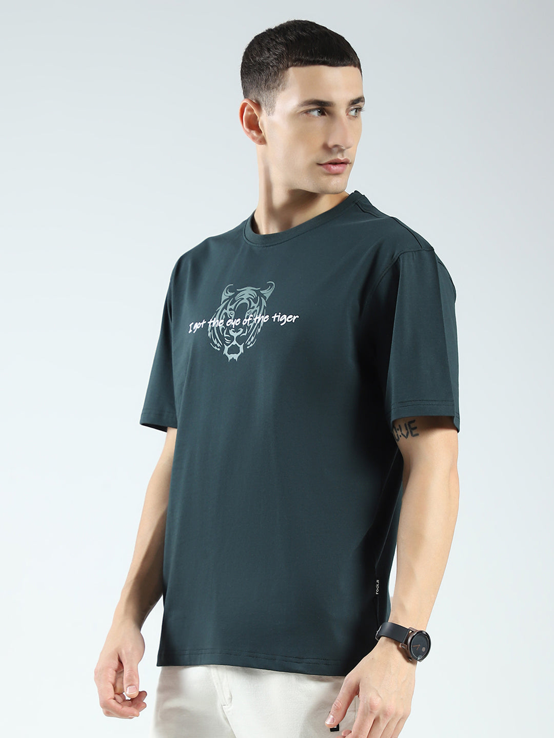 Rock.it Men Green Printed Round Neck Half Sleeve T-Shirt