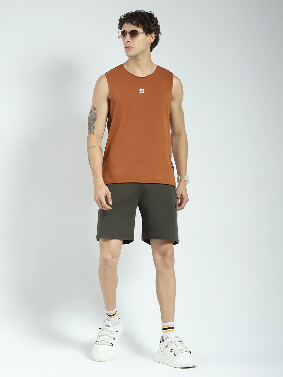 Rock.it Men Rust Solid Round Neck Sleeveless T-Shirt
