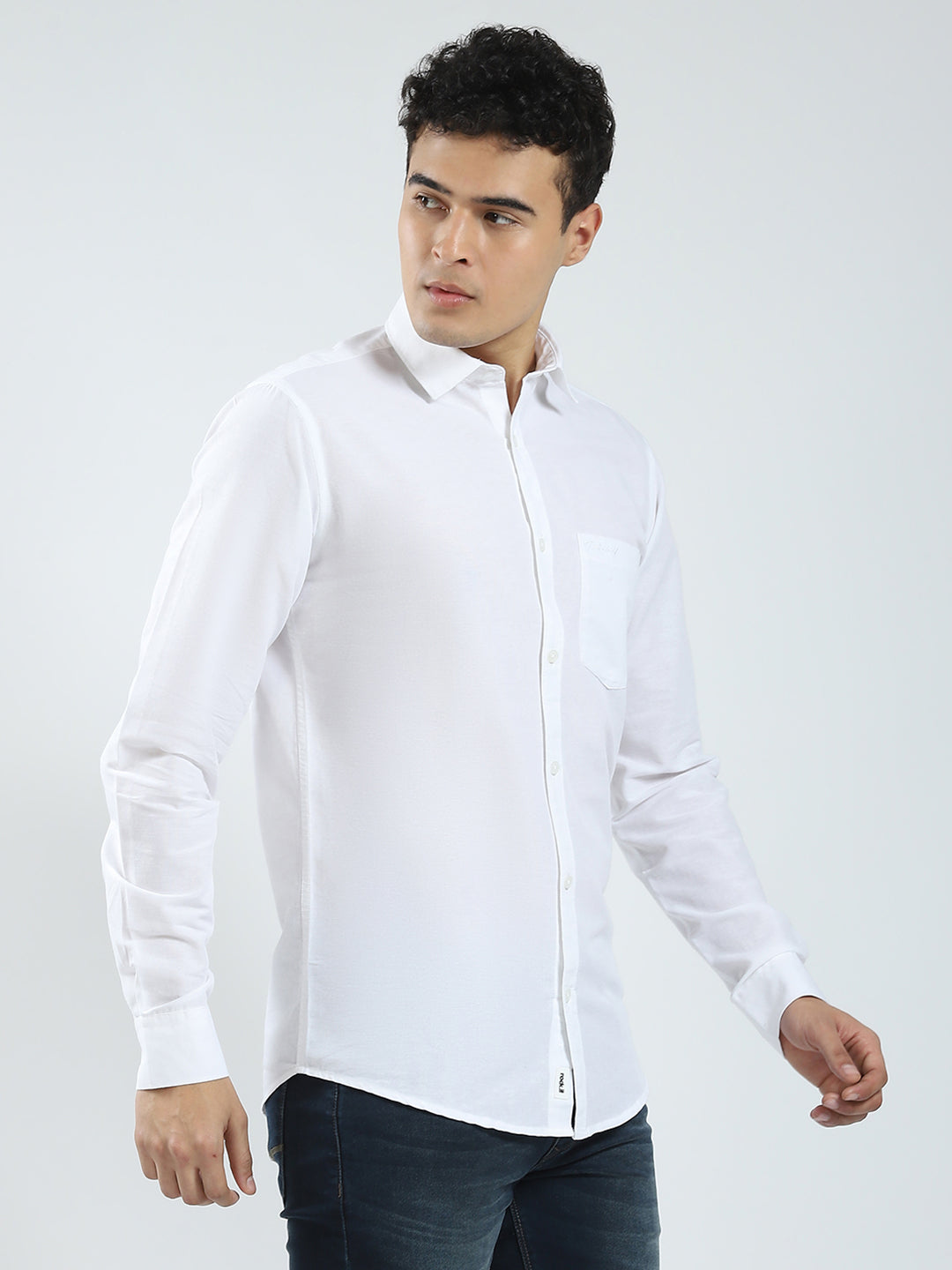 Rock.it Men White Solid Collar Full Sleeve Shirt