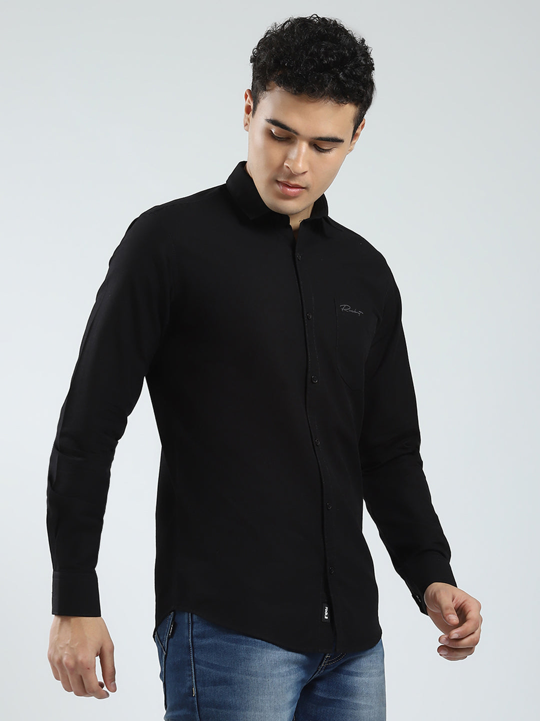 Rock.it Men Black Solid Collar Full Sleeve Shirt