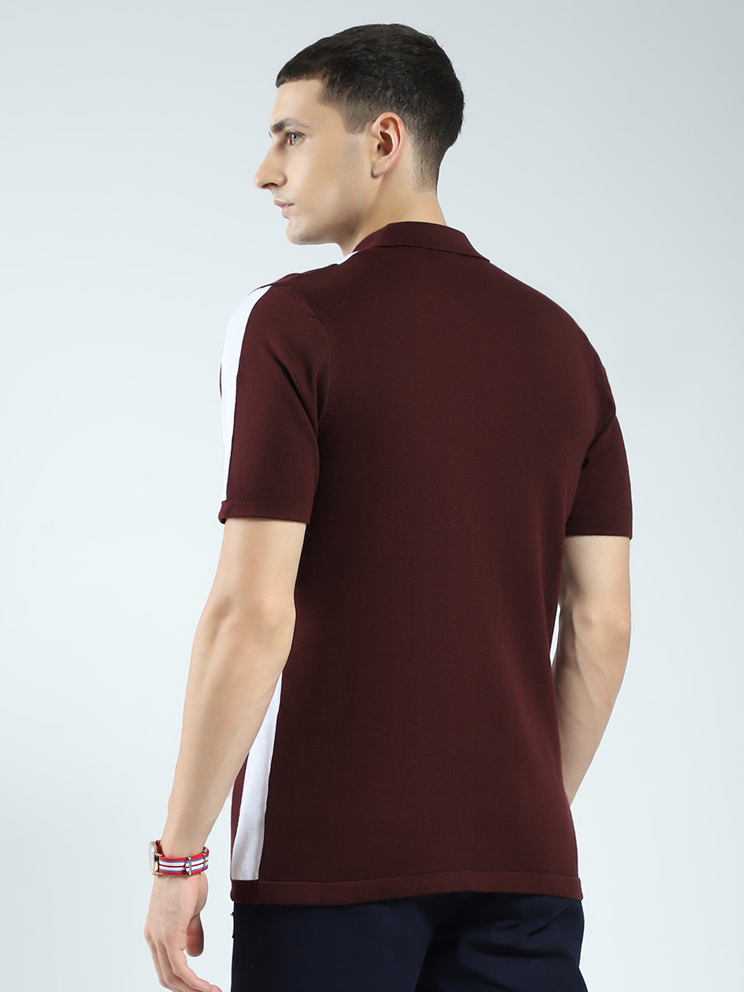 Rock.it Men Maroon Stripe Collar Half Sleeve T-Shirt