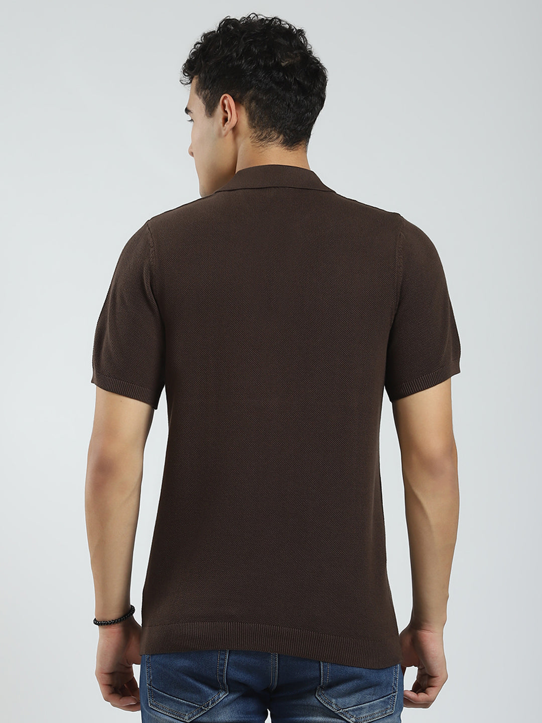 Rock.it Men Brown Solid Collar Half Sleeve T-Shirt