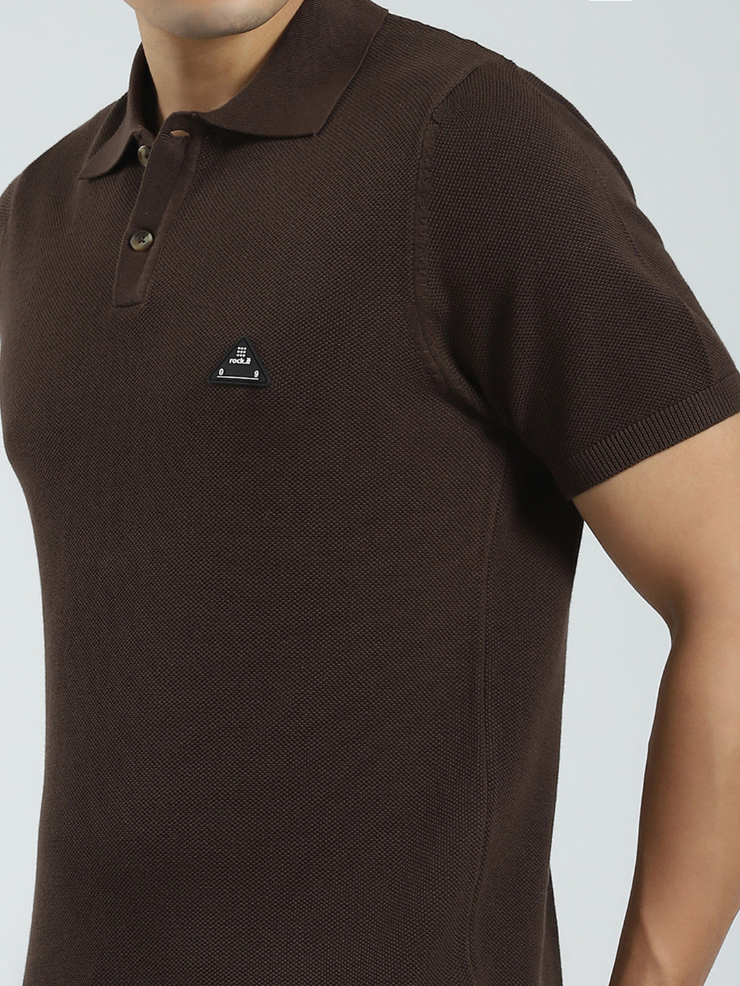 Rock.it Men Brown Solid Collar Half Sleeve T-Shirt