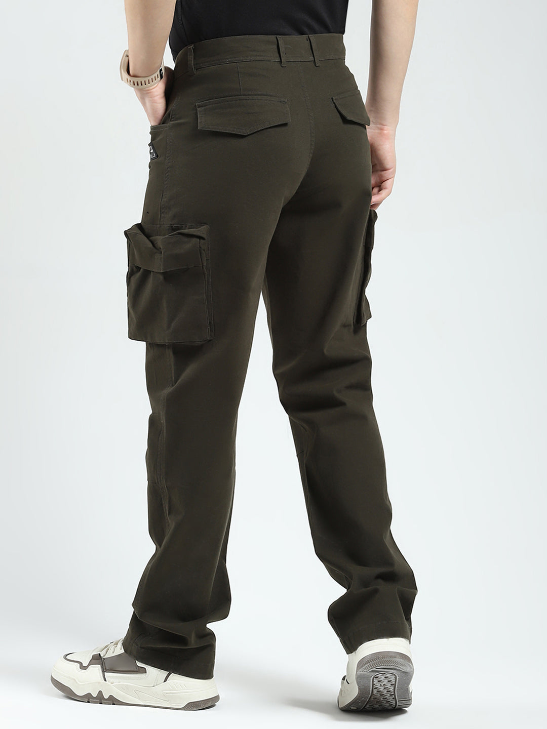 Rock.it Men Olive Solid Straight Fit Cargo